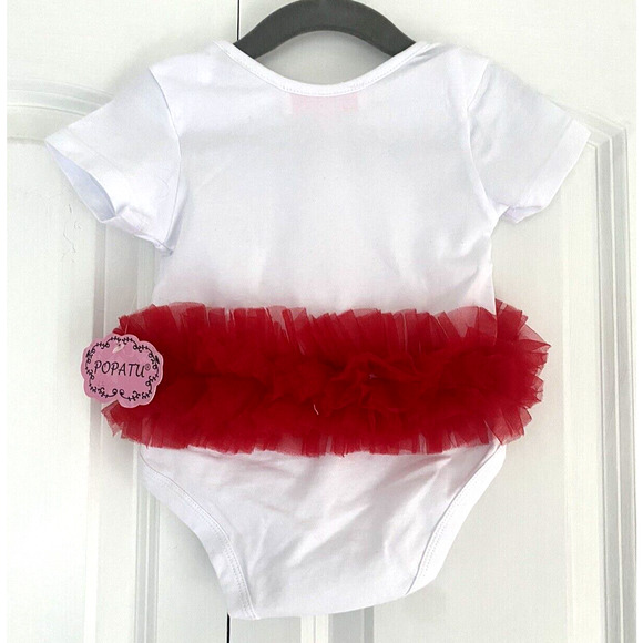 Popatu Baby Girl's Size 12M Christmas Tree Red Bow Holiday Bodysuit White/Red - Picture 2 of 8